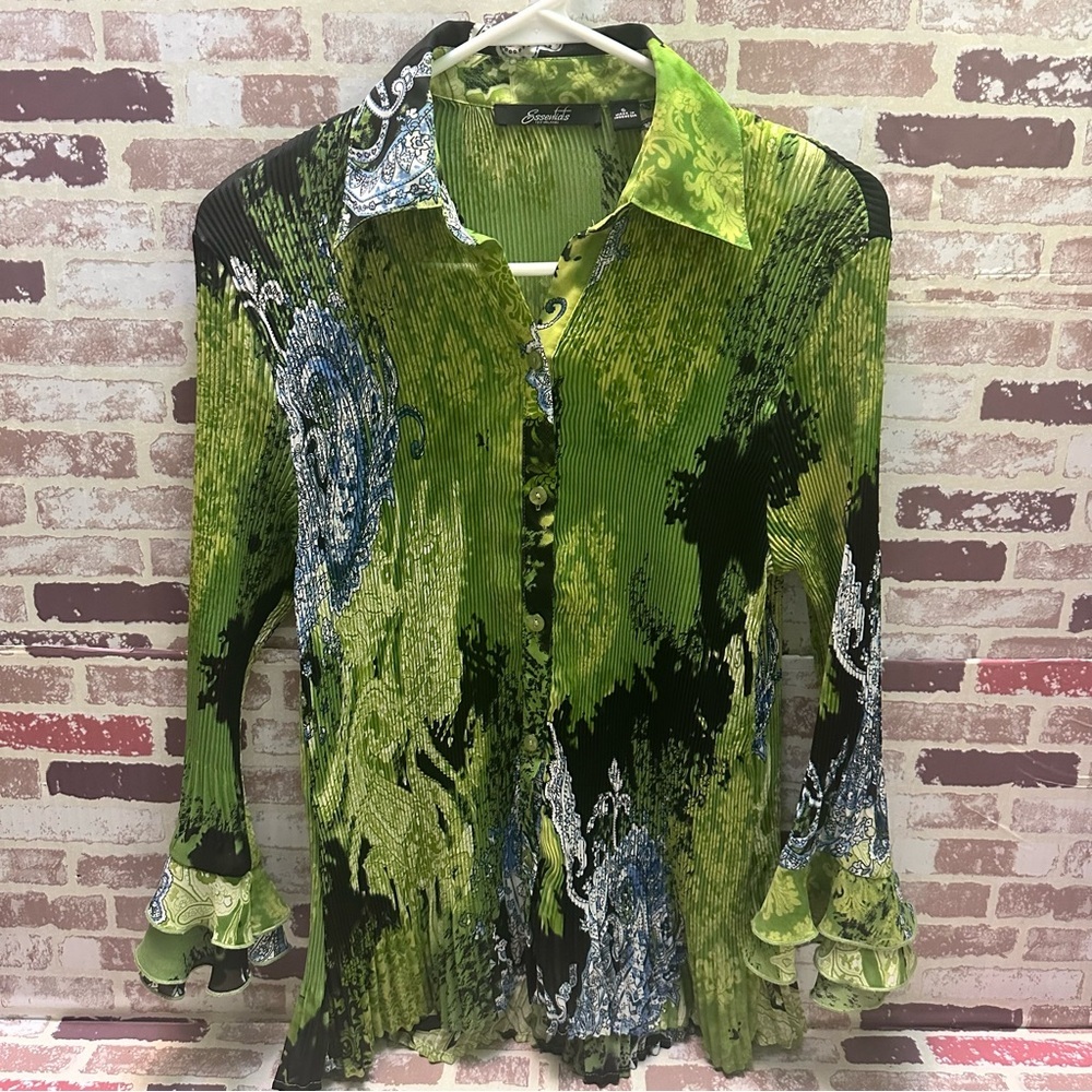 Essentials by Milano Green and Black Button Down Shirt